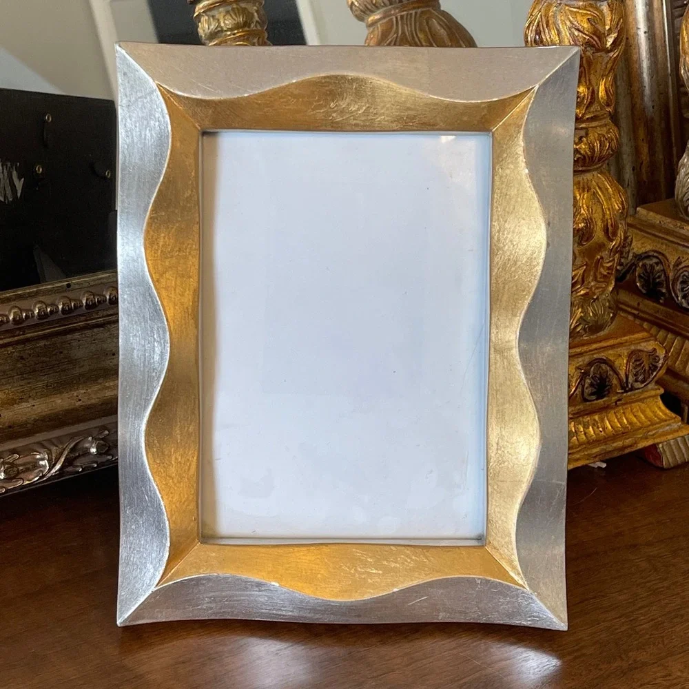 Vintage Terragrafics‎ 1994 Wavy Scalloped Gold Silver 5x7 Picture Frame 9x7
